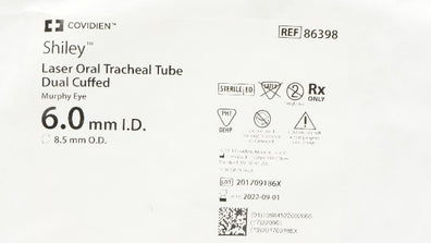Covidien 86398 Shiley Laser Oral Tracheal Tube Dual, Cuffed 6.0 ID x 8.5mm OD(x)